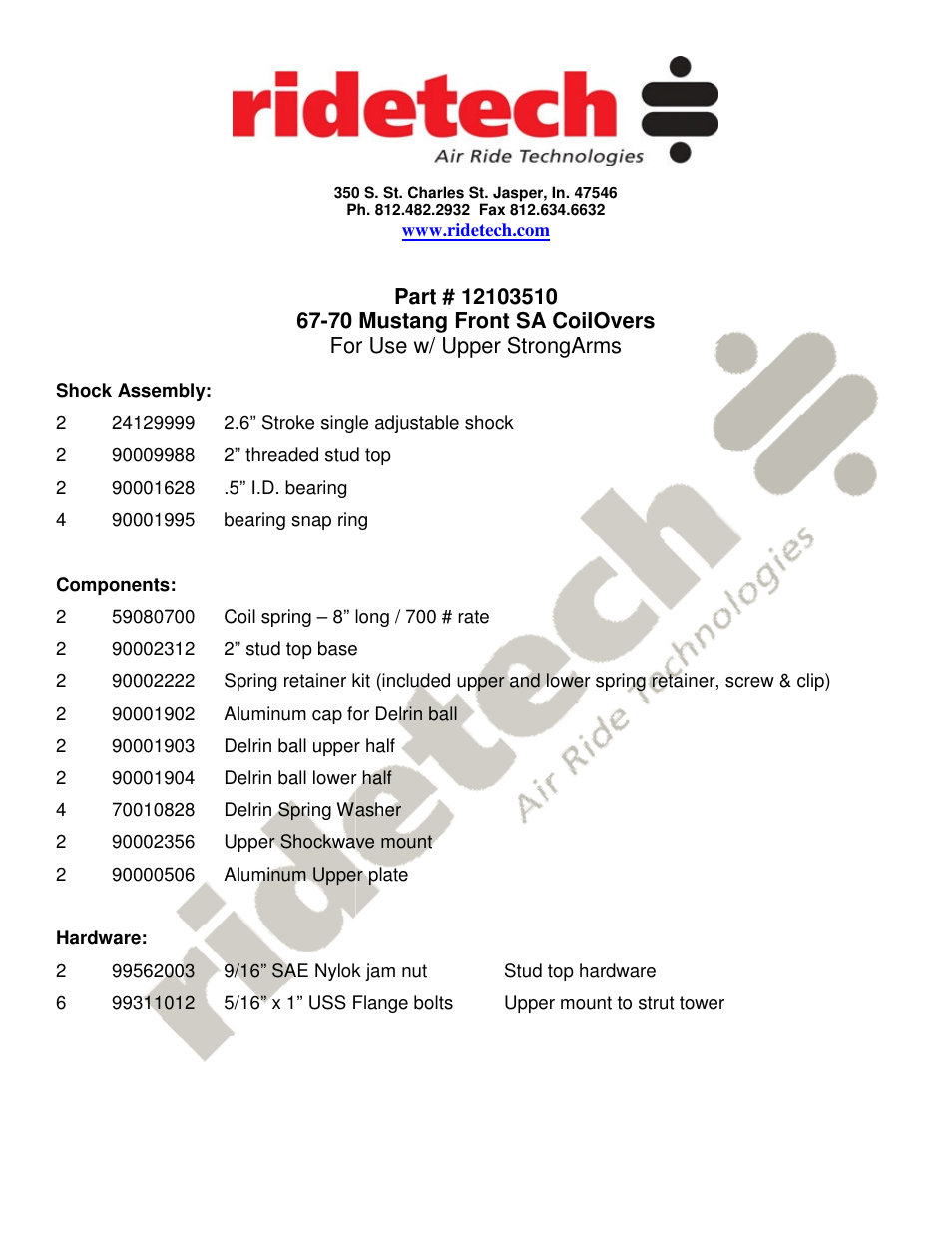 Ridetech 12103510 User Manual | 4 pages