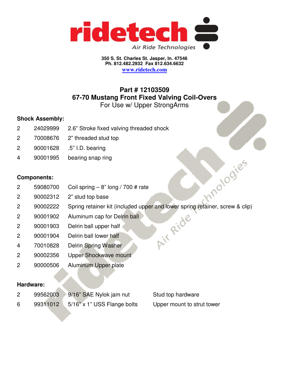 Ridetech 12103509 User Manual | 4 pages