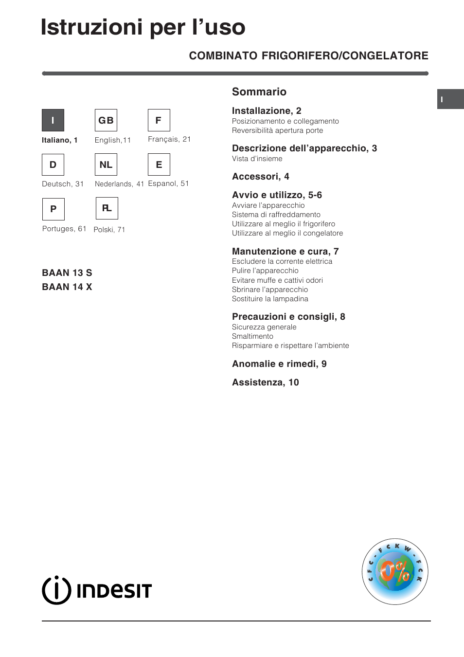 Indesit BAAN 14 X User Manual | 80 pages