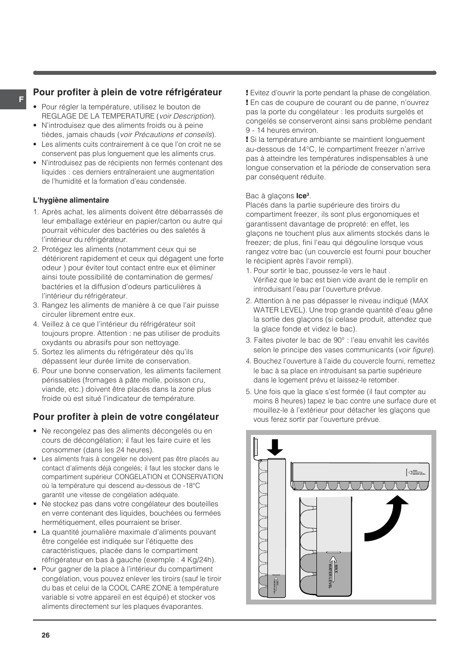 Pour profiter à plein de votre réfrigérateur, Pour profiter à plein de votre congélateur | Indesit BAAN 14 X User Manual | Page 26 / 80