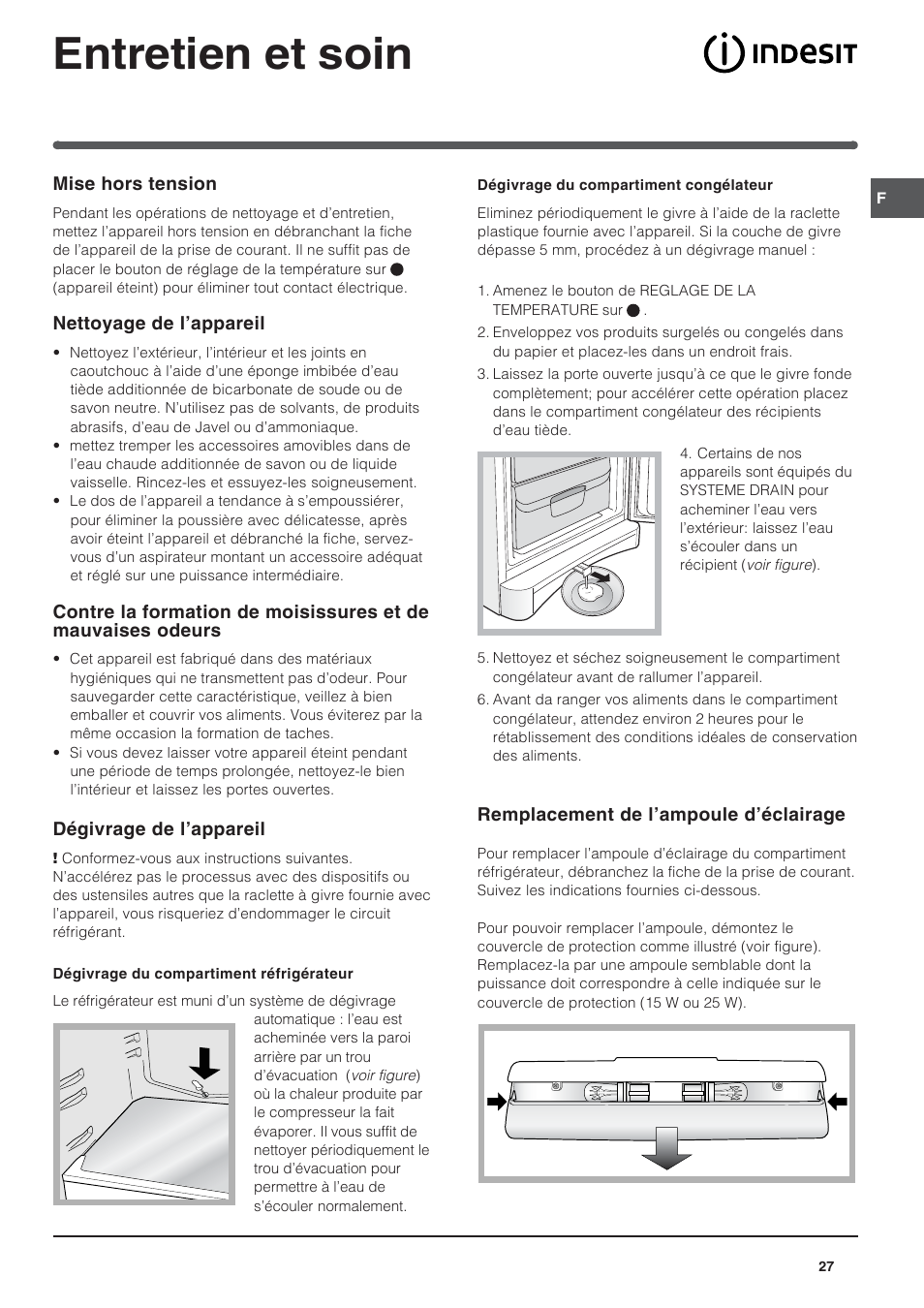 Entretien et soin | Indesit BAAN 14 X User Manual | Page 27 / 80