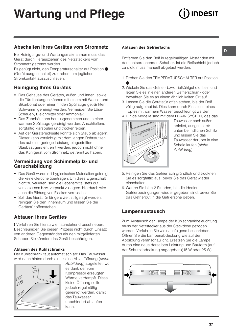 Wartung und pflege | Indesit BAAN 14 X User Manual | Page 37 / 80