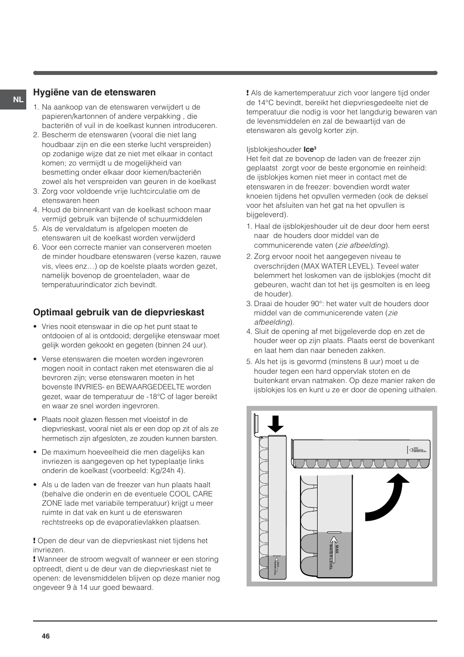 Hygiëne van de etenswaren, Optimaal gebruik van de diepvrieskast | Indesit BAAN 14 X User Manual | Page 46 / 80