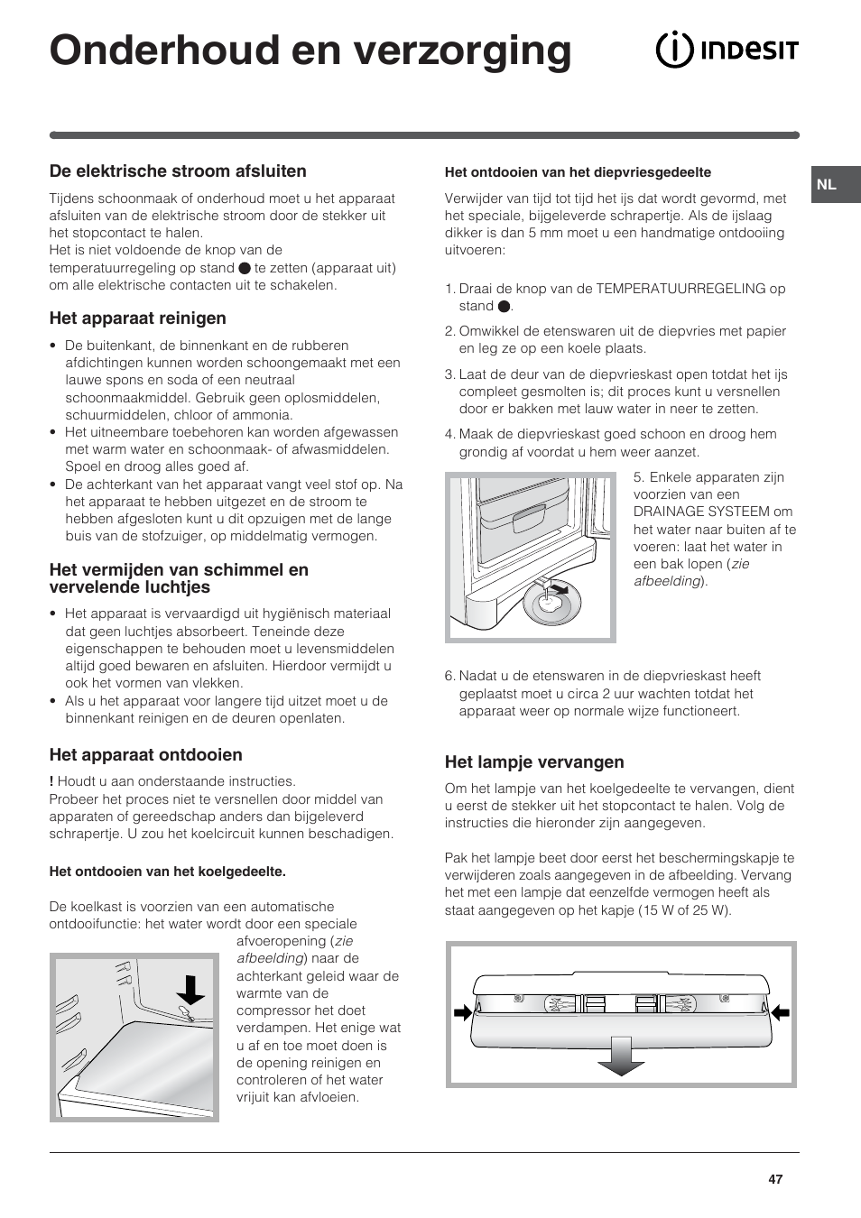 Onderhoud en verzorging | Indesit BAAN 14 X User Manual | Page 47 / 80