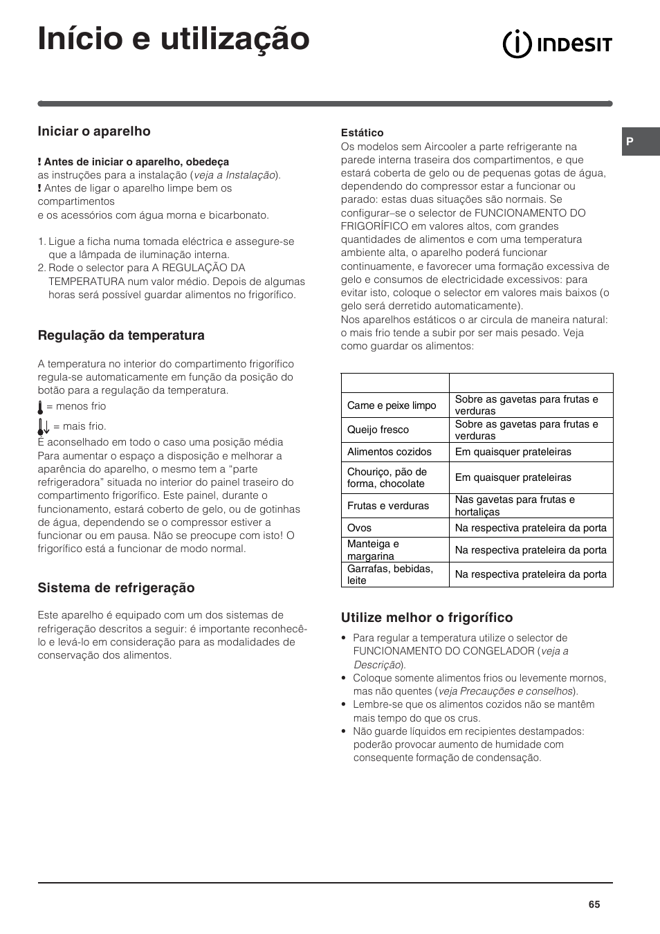 Início e utilização | Indesit BAAN 14 X User Manual | Page 65 / 80