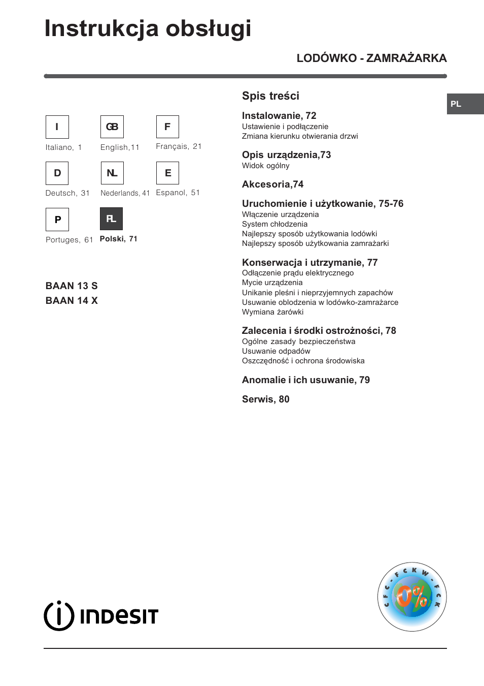 49524pl | Indesit BAAN 14 X User Manual | Page 71 / 80