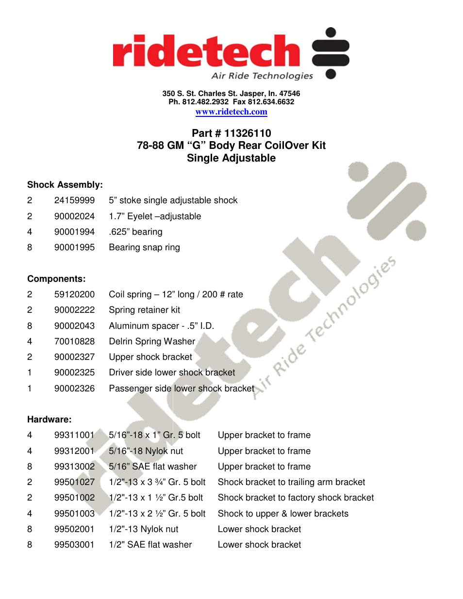 Ridetech 11326110 User Manual | 6 pages