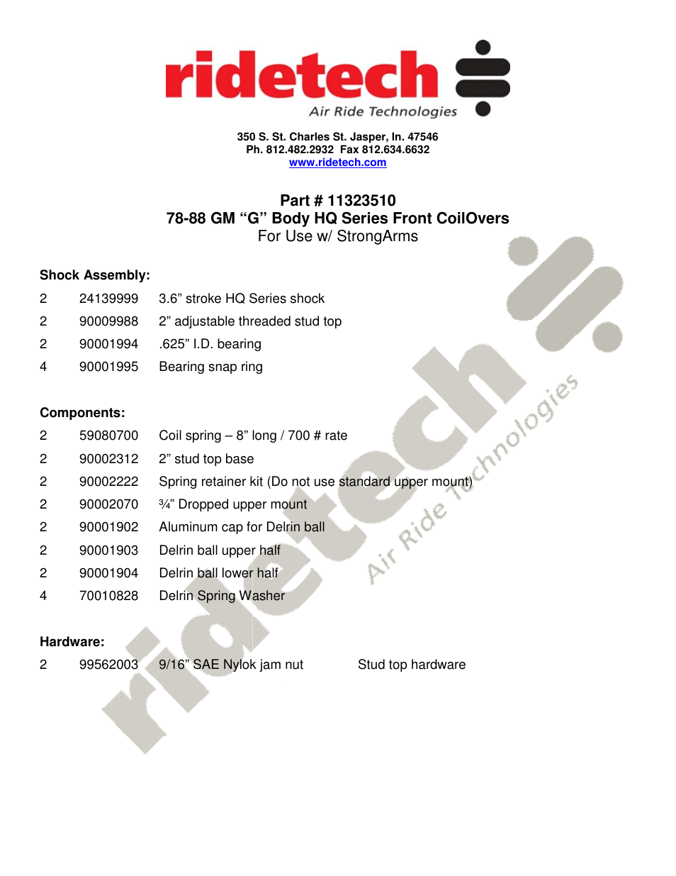 Ridetech 11323510 User Manual | 4 pages