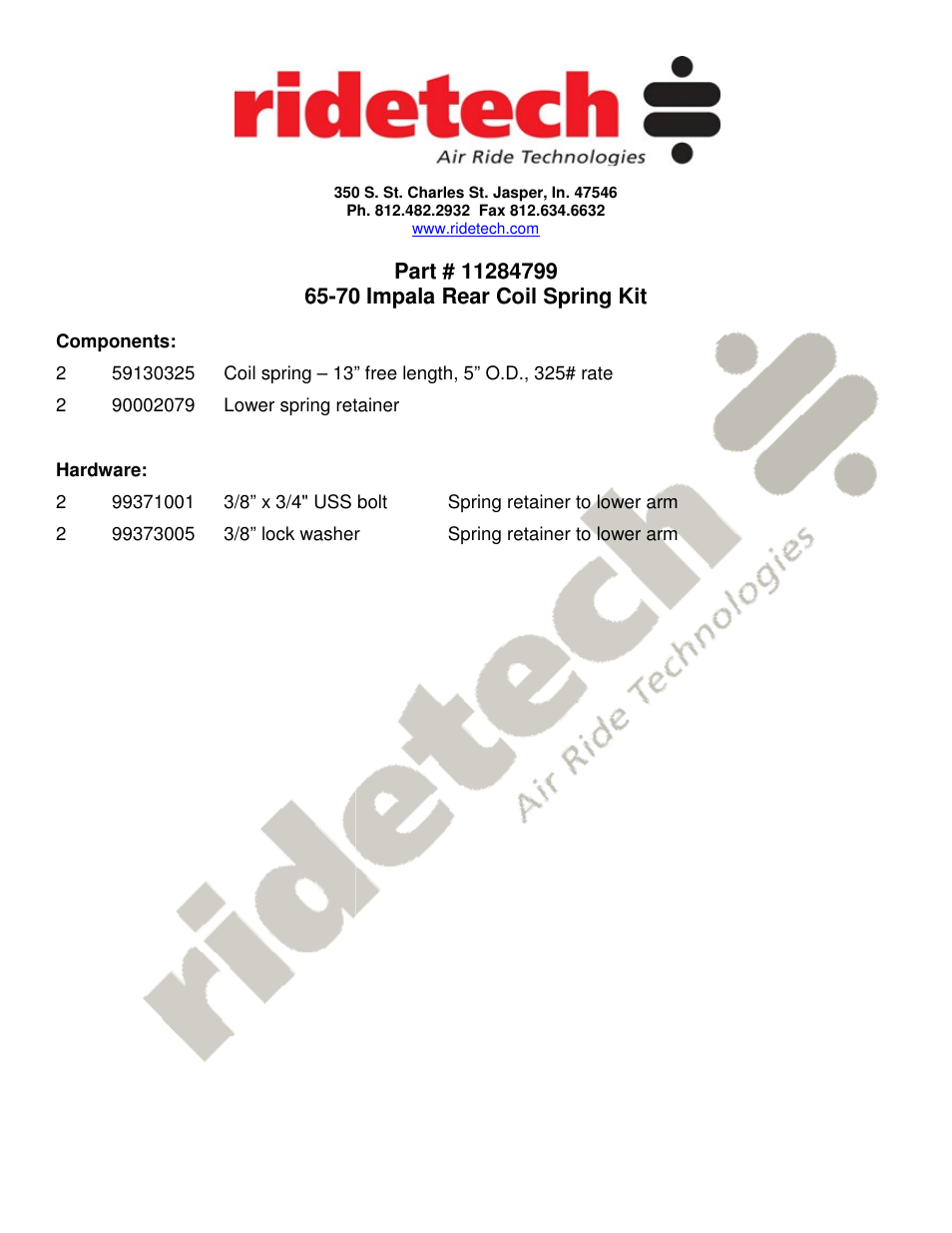 Ridetech 11284799 User Manual | 2 pages