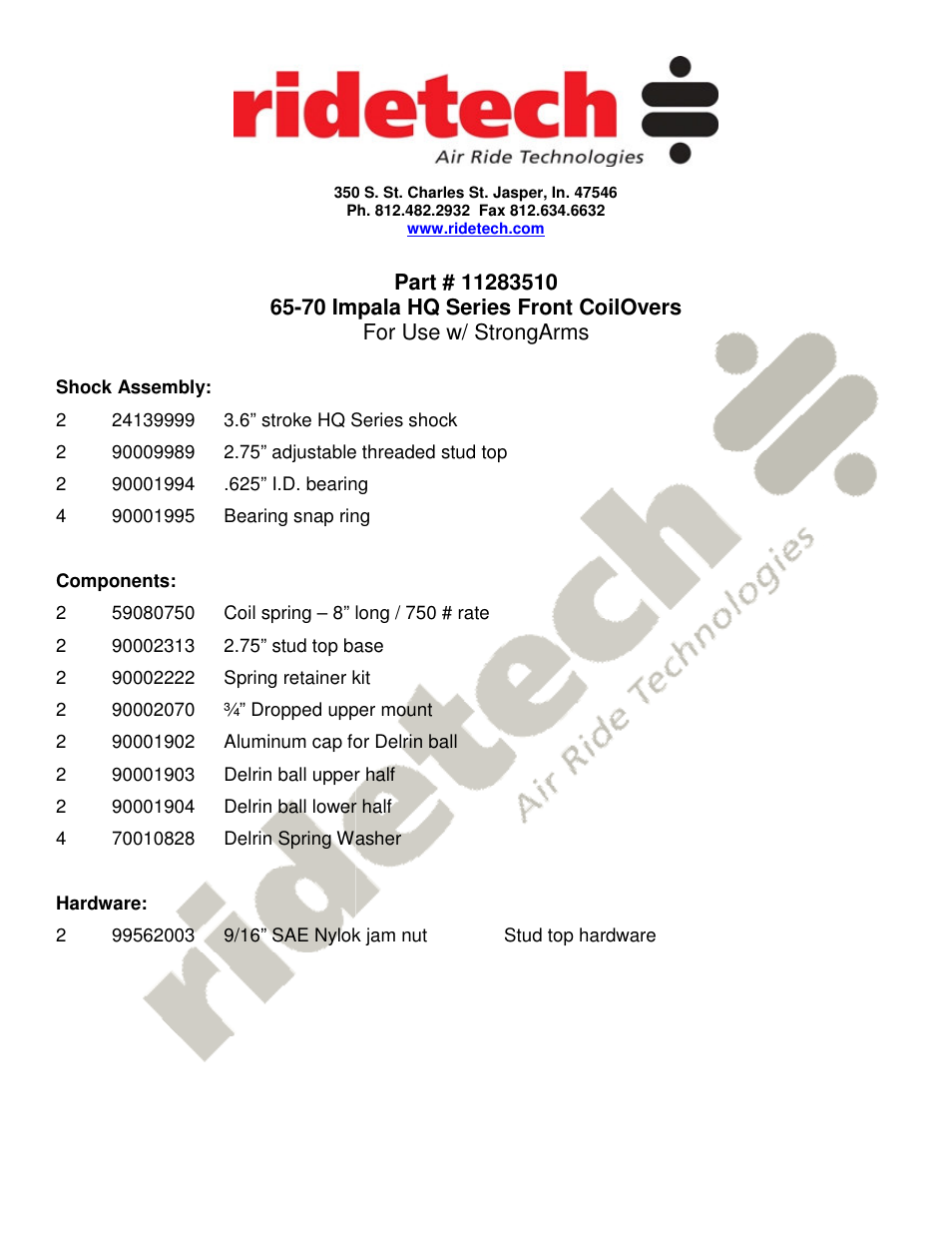 Ridetech 11283510 User Manual | 4 pages