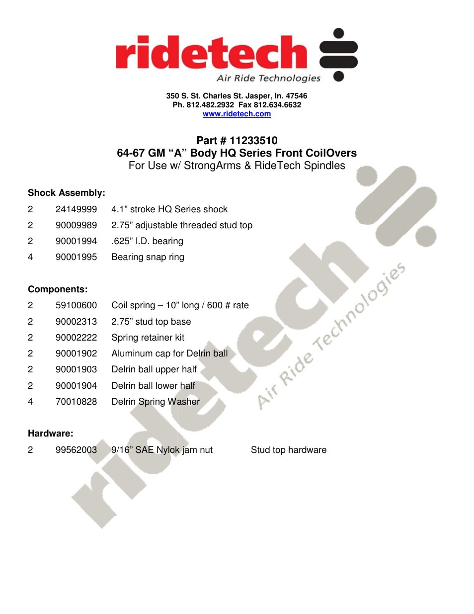 Ridetech 11233510 User Manual | 4 pages