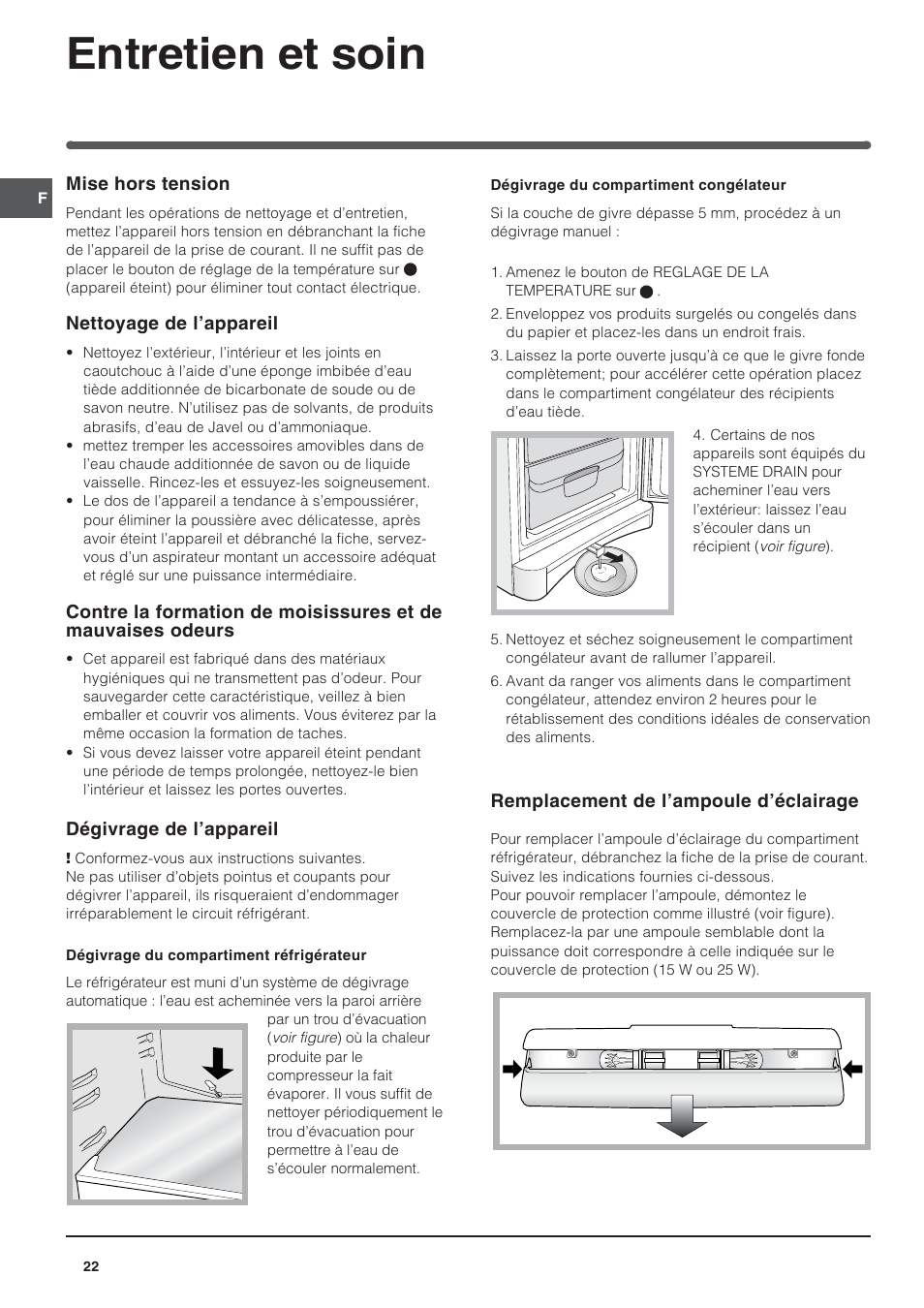 Entretien et soin | Indesit BAAAN 13 X User Manual | Page 22 / 48