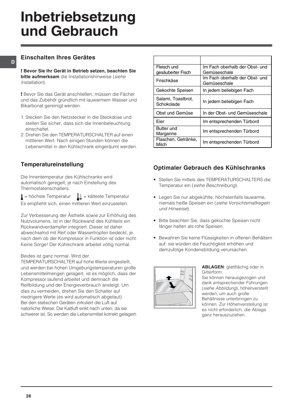 Inbetriebsetzung und gebrauch | Indesit BAAAN 13 X User Manual | Page 28 / 48