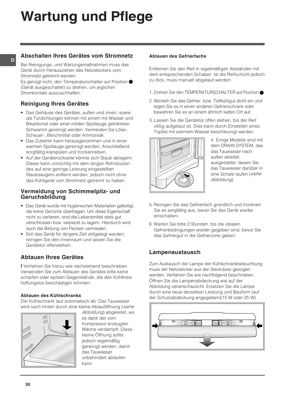 Wartung und pflege | Indesit BAAAN 13 X User Manual | Page 30 / 48