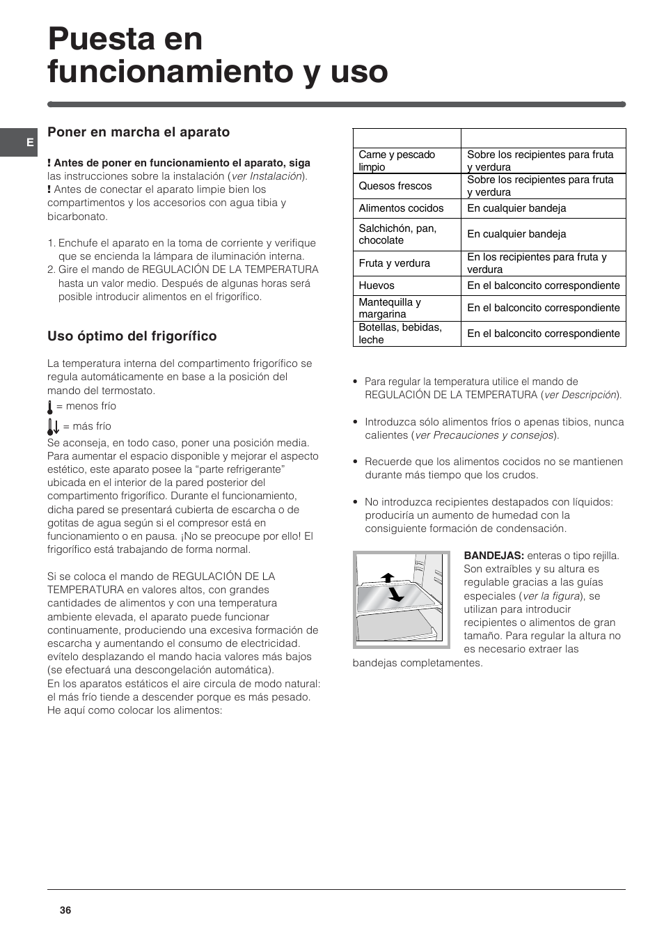 Puesta en funcionamiento y uso | Indesit BAAAN 13 X User Manual | Page 36 / 48