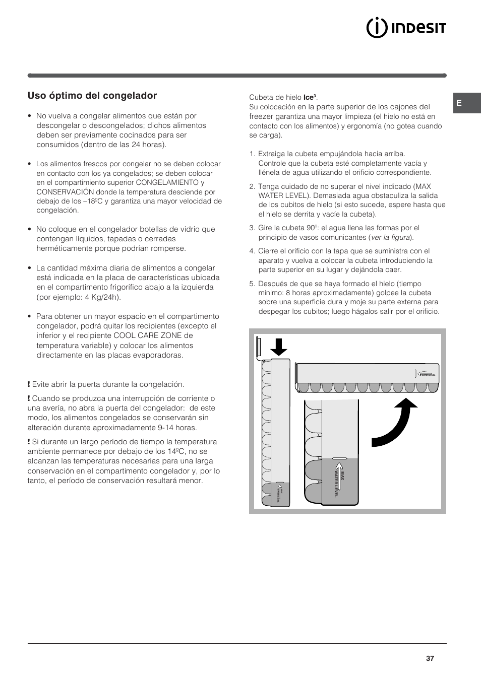 Uso óptimo del congelador | Indesit BAAAN 13 X User Manual | Page 37 / 48