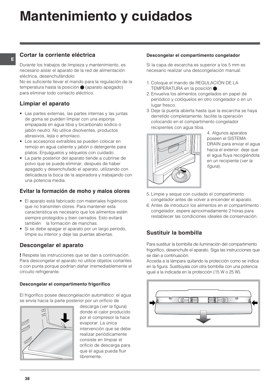 Mantenimiento y cuidados | Indesit BAAAN 13 X User Manual | Page 38 / 48