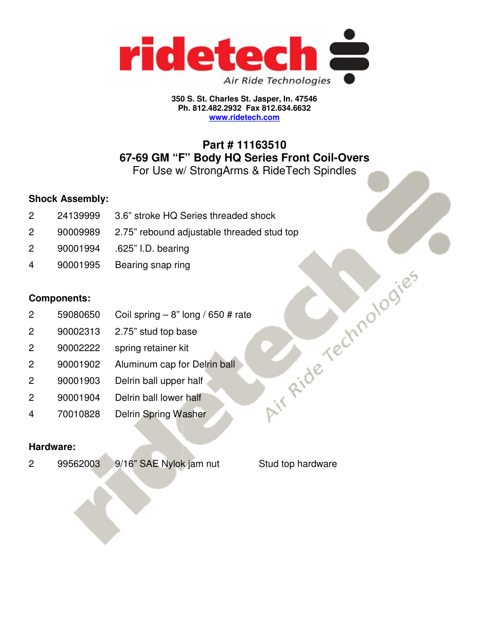 Ridetech 11163510 User Manual | 5 pages