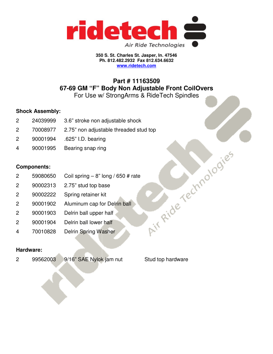Ridetech 11163509 User Manual | 4 pages