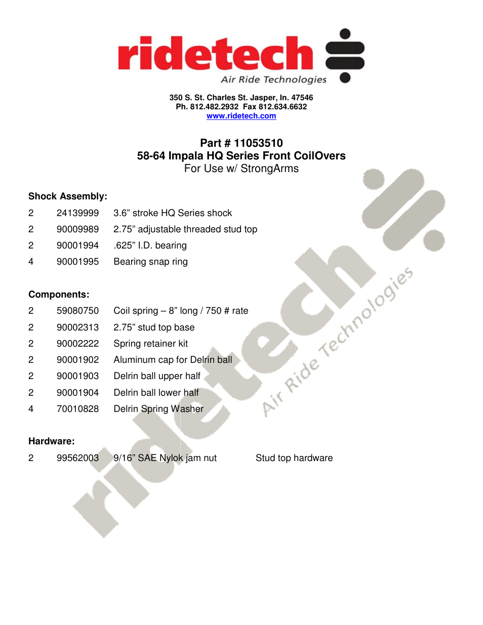 Ridetech 11053510 User Manual | 4 pages