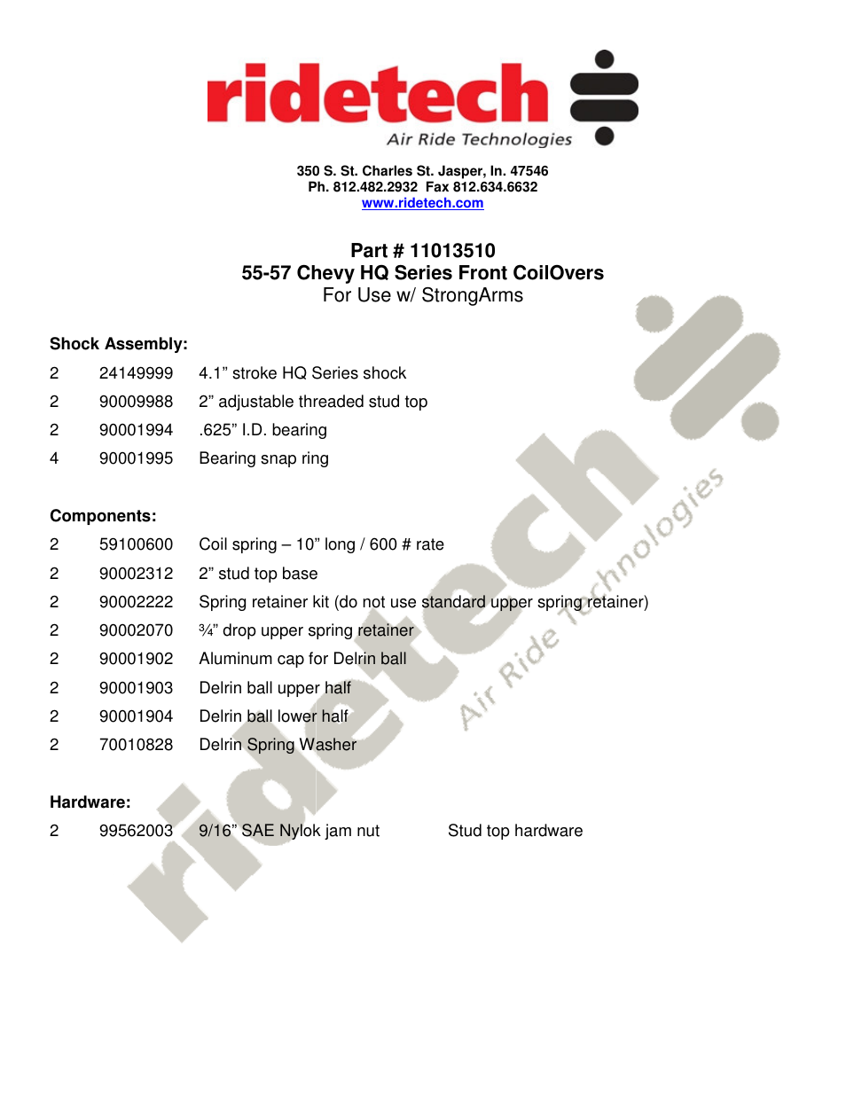 Ridetech 11013510 User Manual | 4 pages