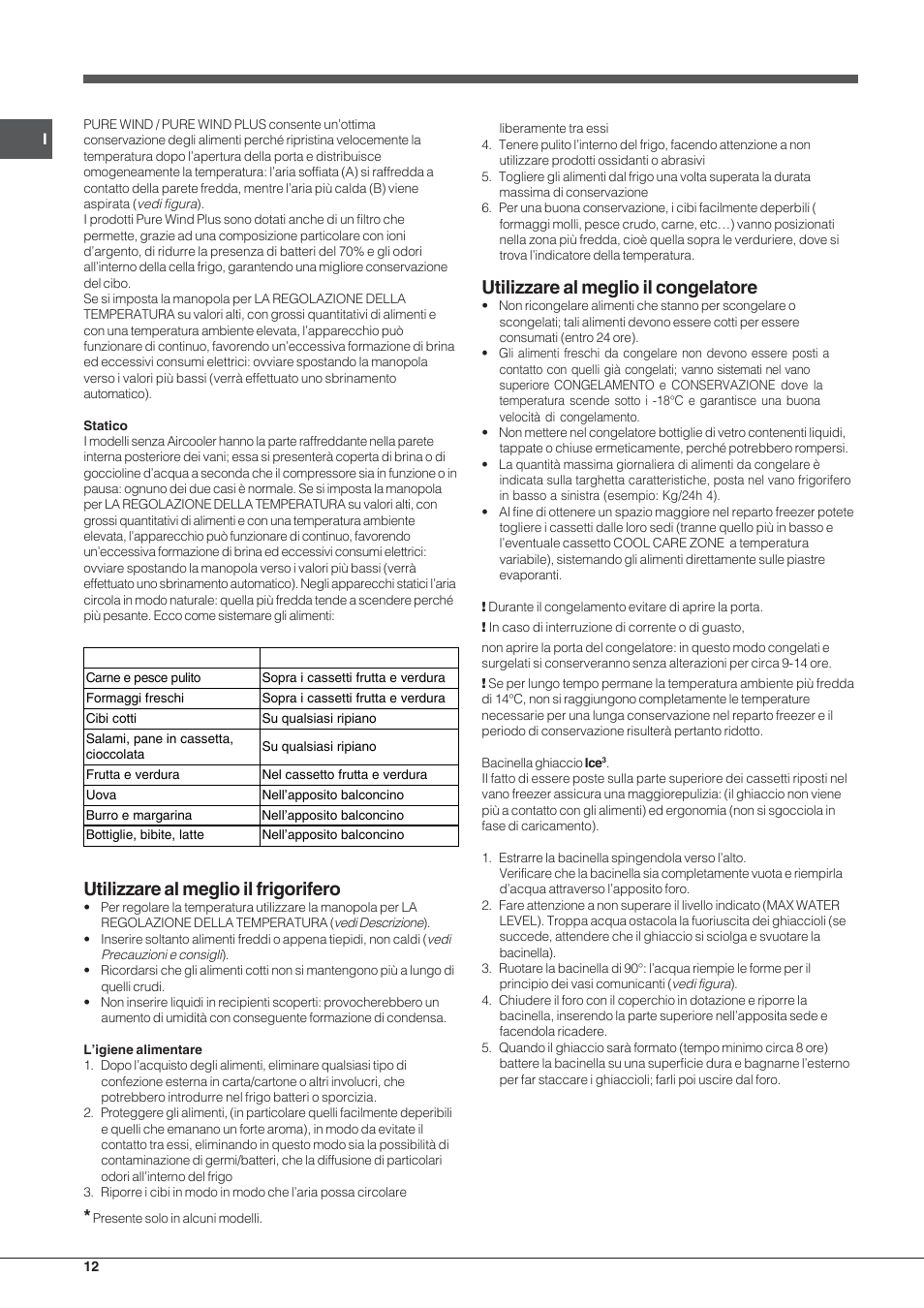 Utilizzare al meglio il frigorifero, Utilizzare al meglio il congelatore | Indesit BAAN 13 X User Manual | Page 12 / 44