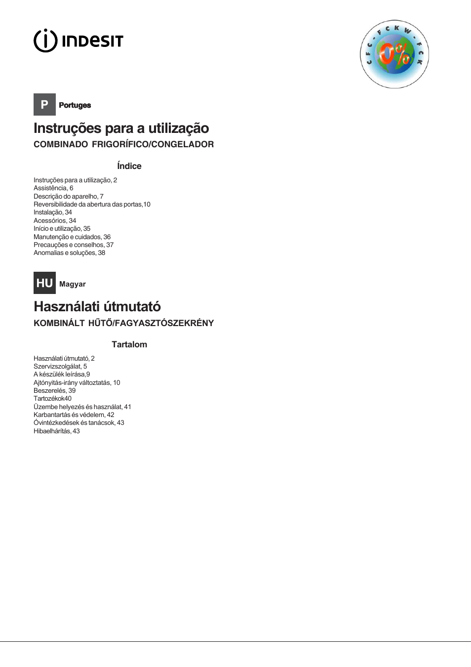 Instruções para a utilização | Indesit BAAN 13 X User Manual | Page 2 / 44