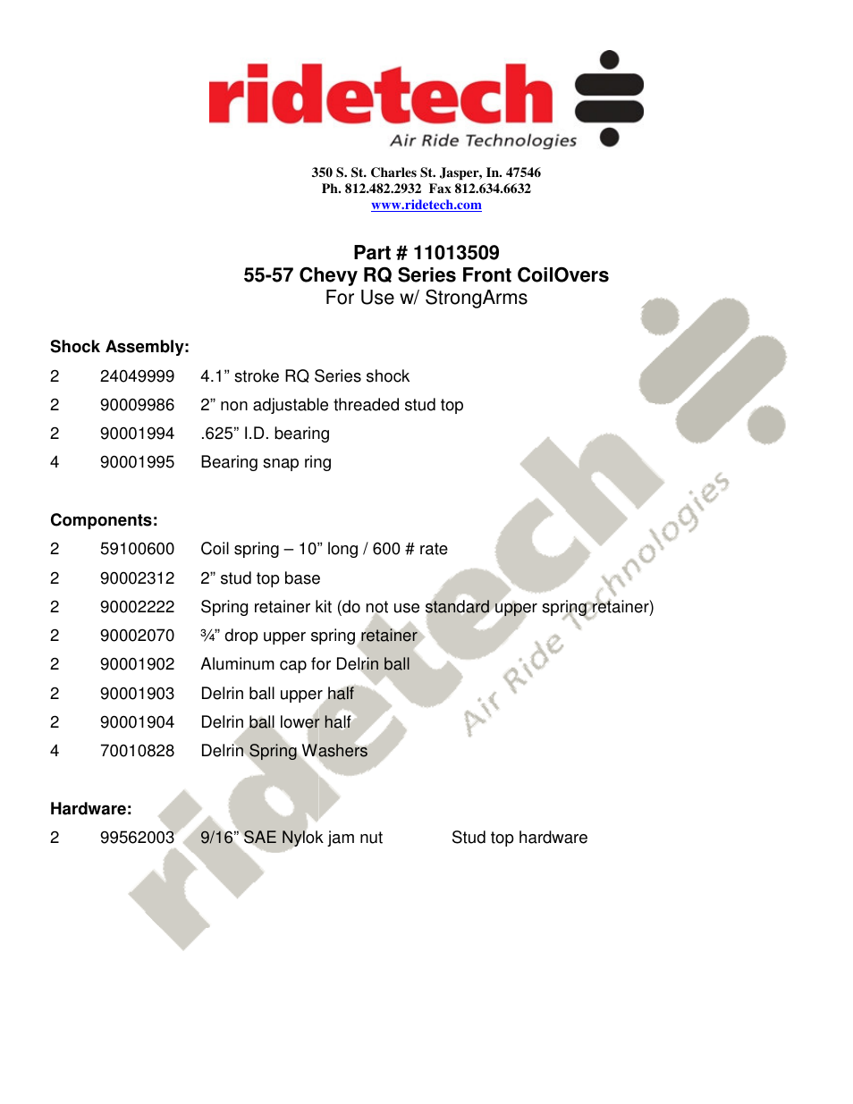 Ridetech 11013509 User Manual | 4 pages