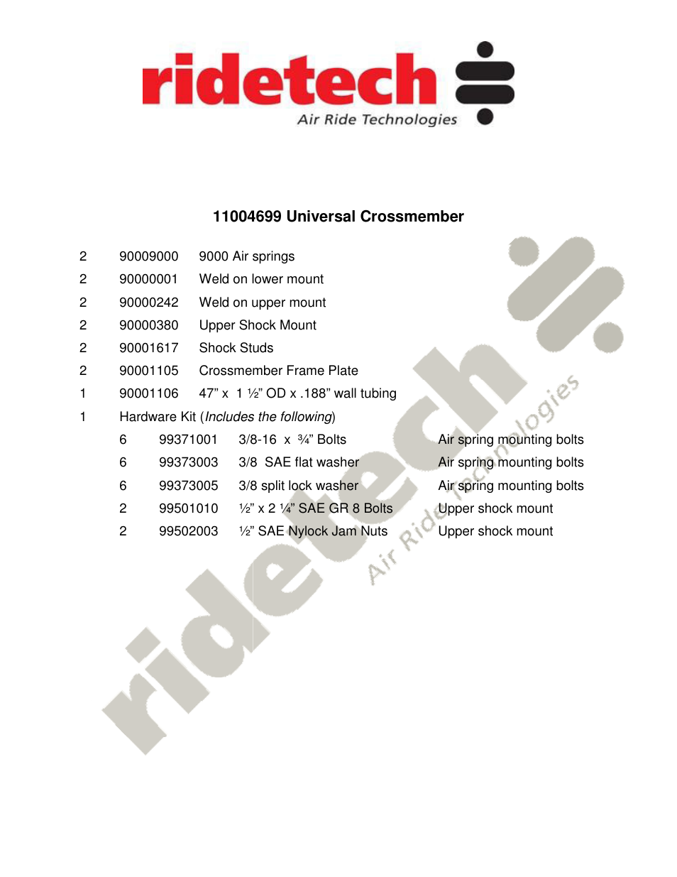 Ridetech 11004699 User Manual | 2 pages