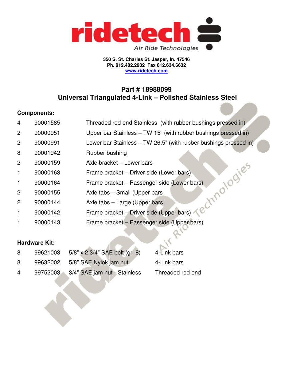 Ridetech 18988099 User Manual | 3 pages