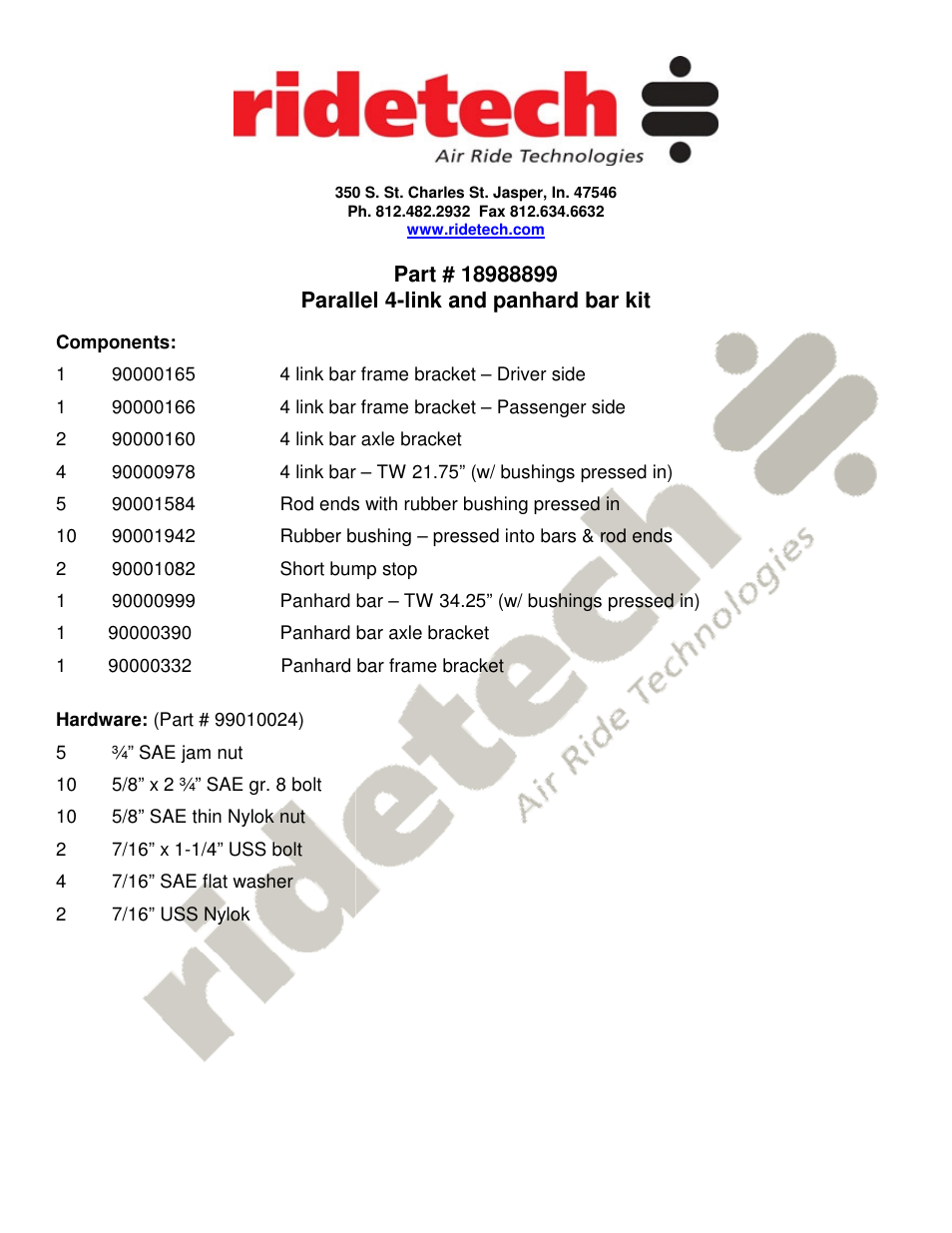 Ridetech 18988899 User Manual | 2 pages