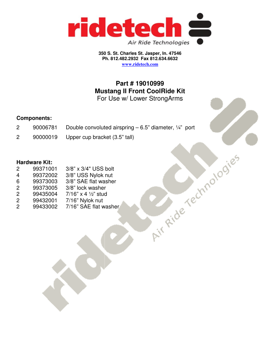 Ridetech 19010999 User Manual | 4 pages