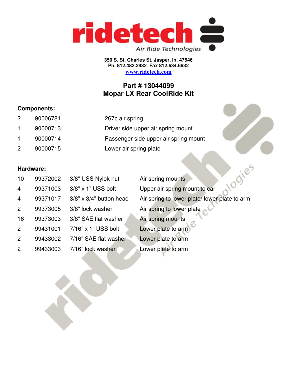 Ridetech 13044099 User Manual | 3 pages