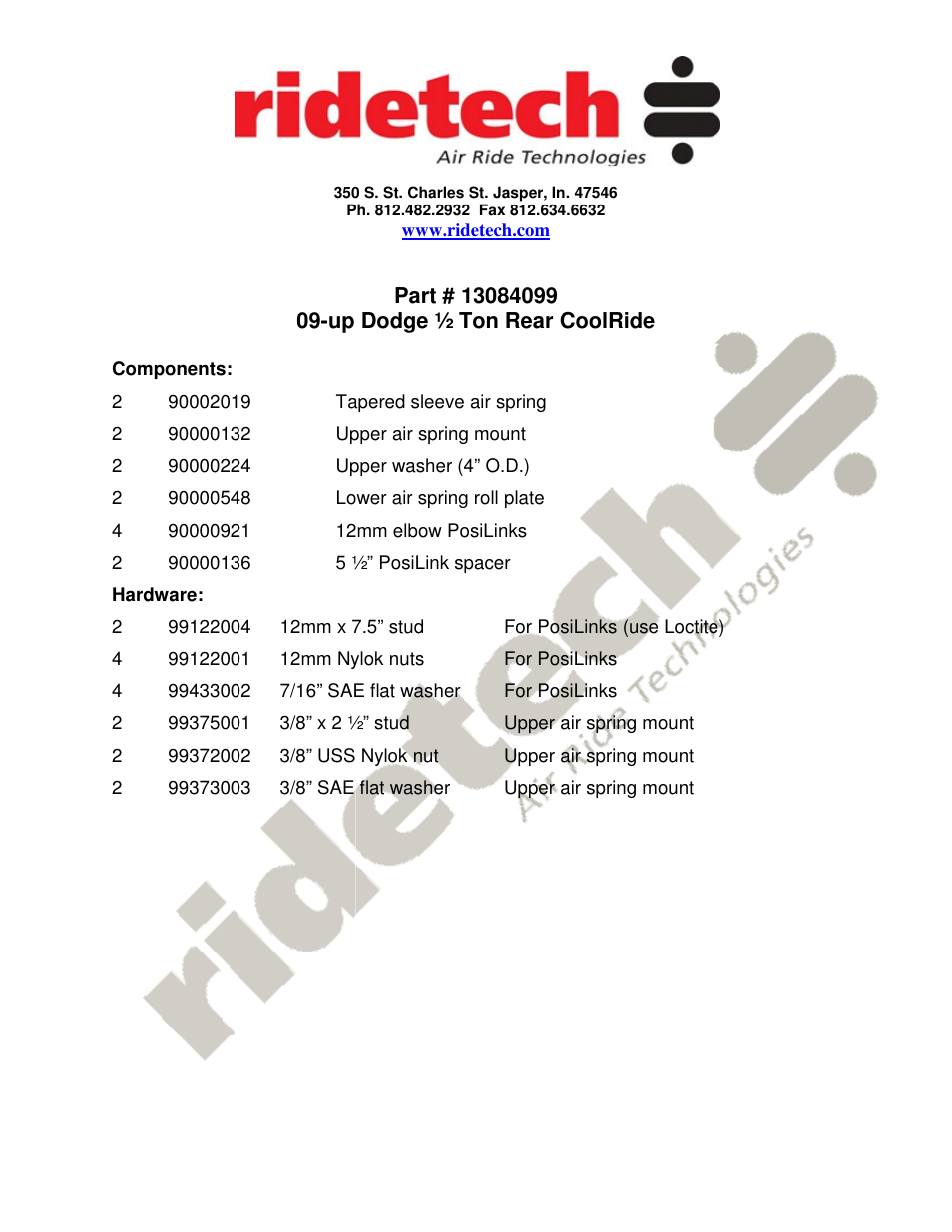 Ridetech 13084099 User Manual | 4 pages