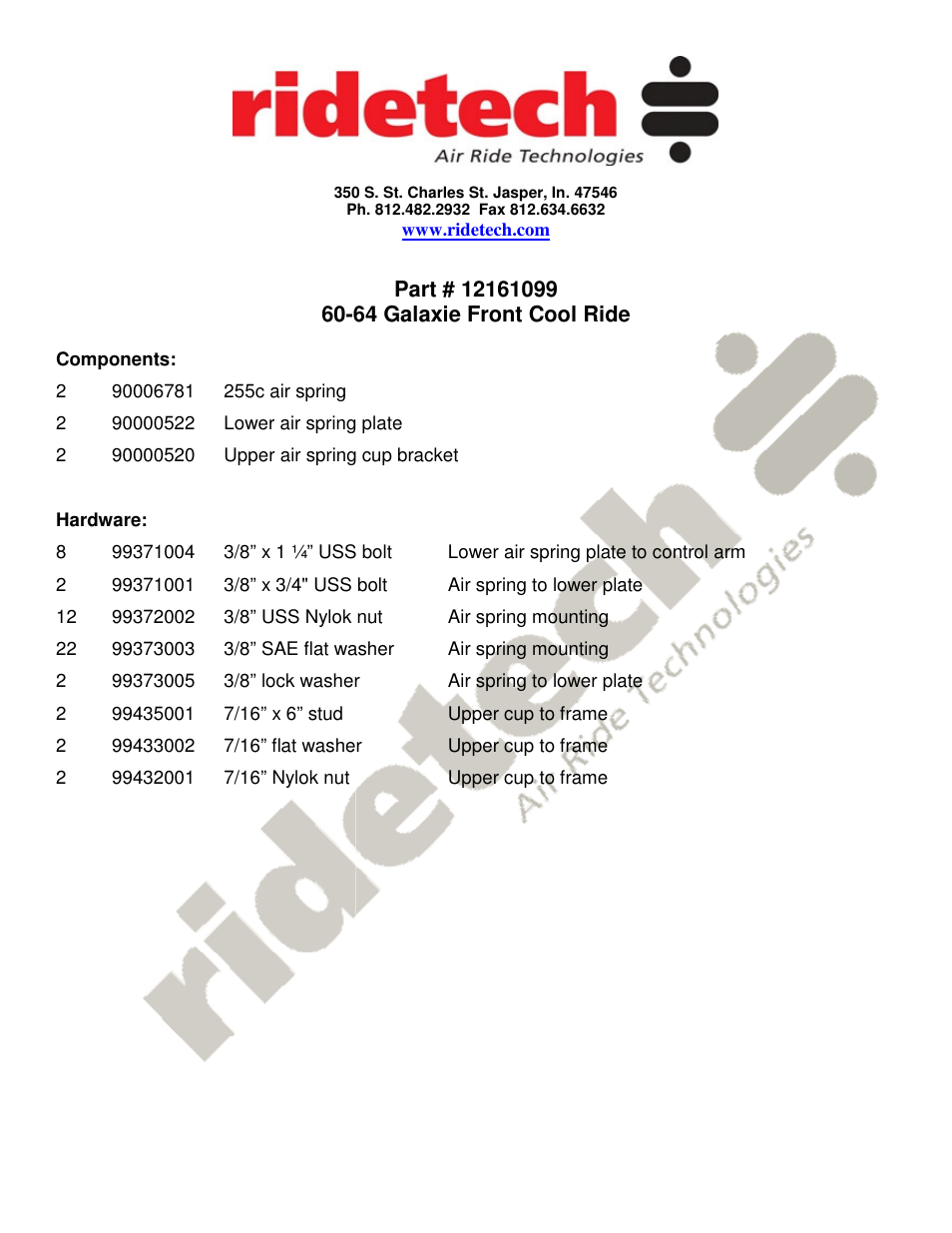 Ridetech 12161099 User Manual | 2 pages