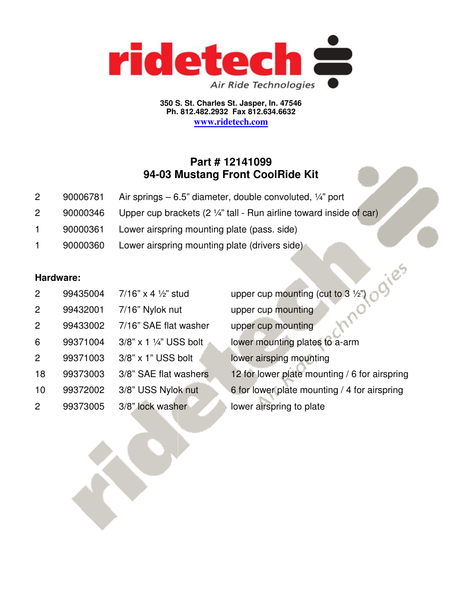 Ridetech 12141099 User Manual | 3 pages