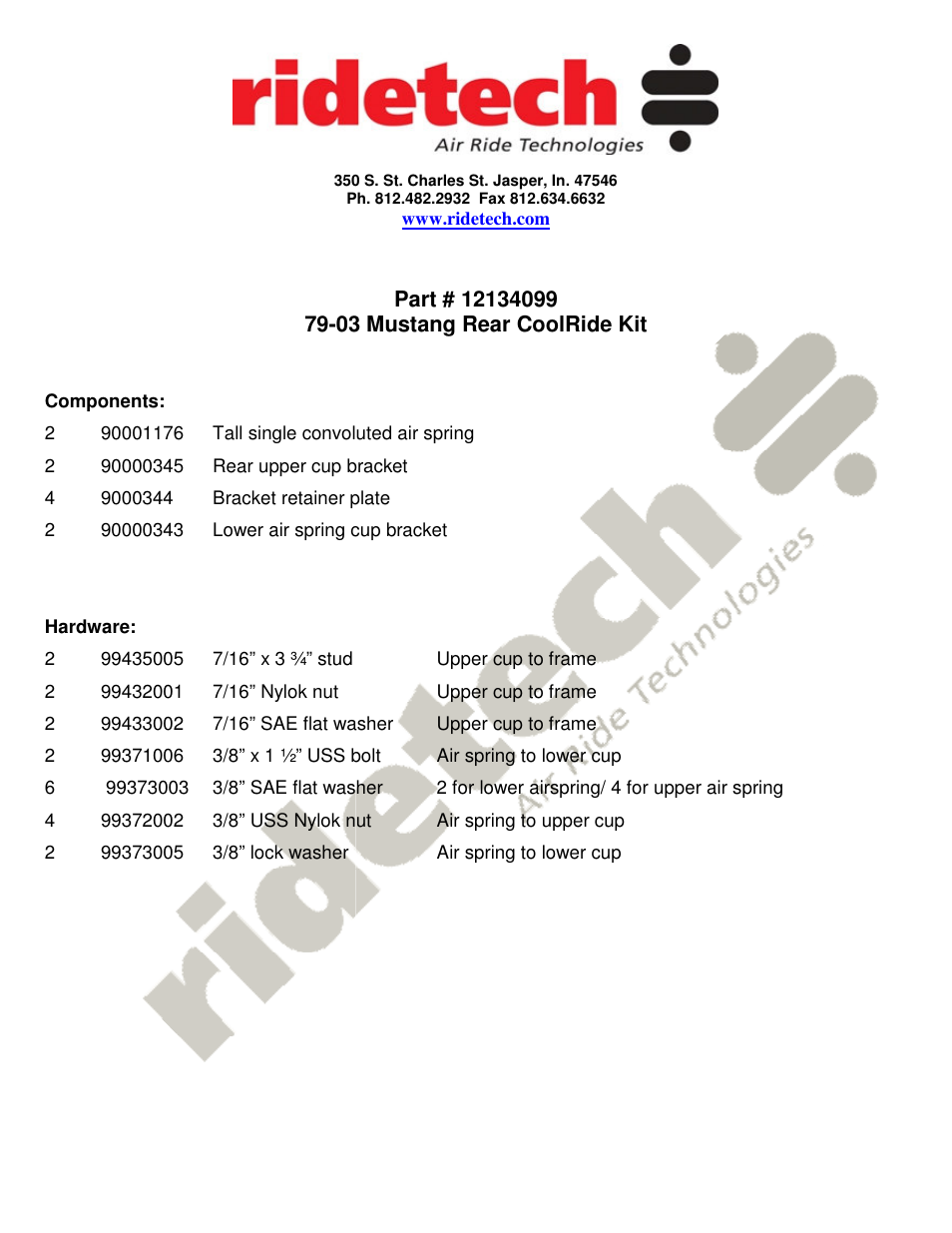 Ridetech 12134099 User Manual | 3 pages