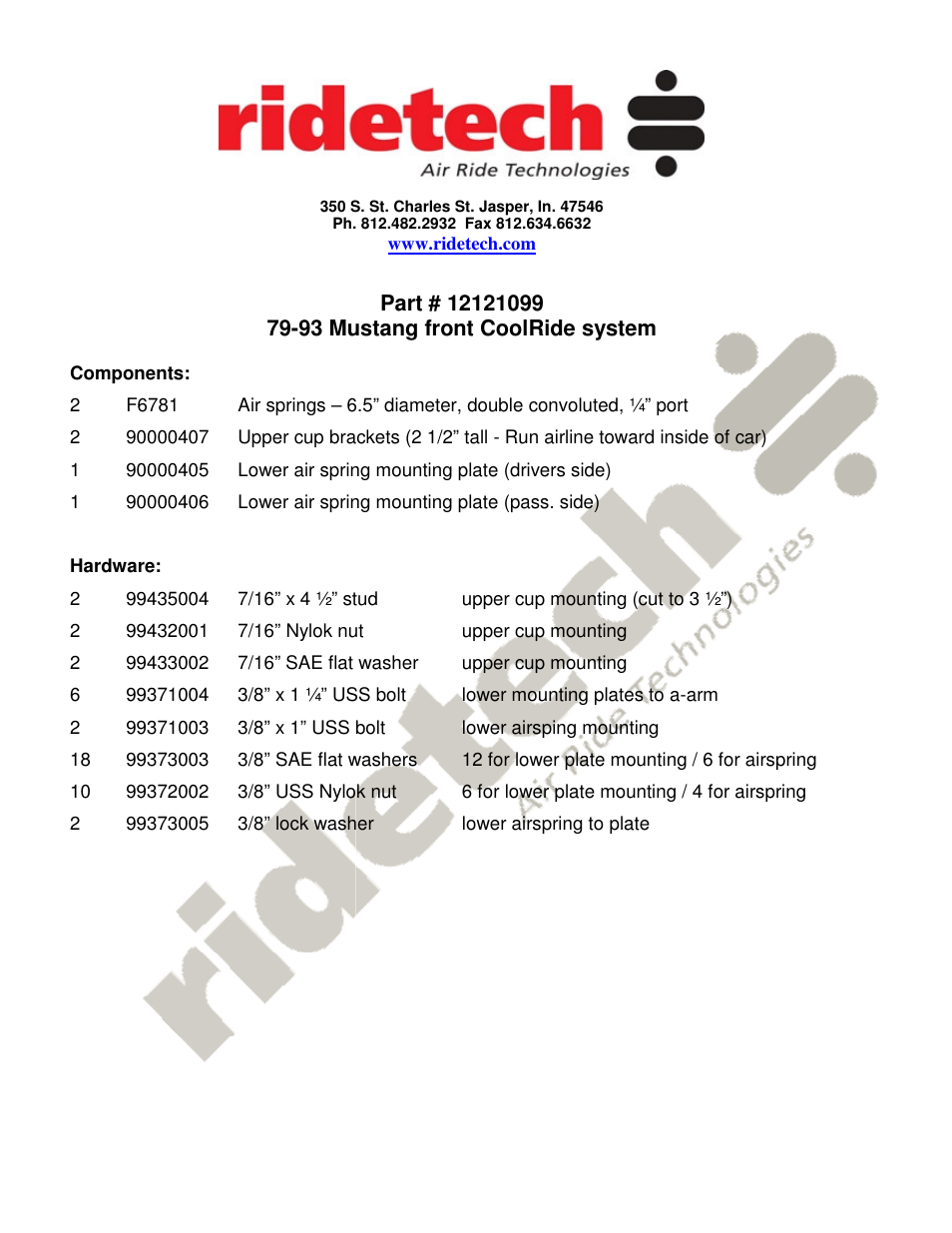 Ridetech 12121099 User Manual | 3 pages