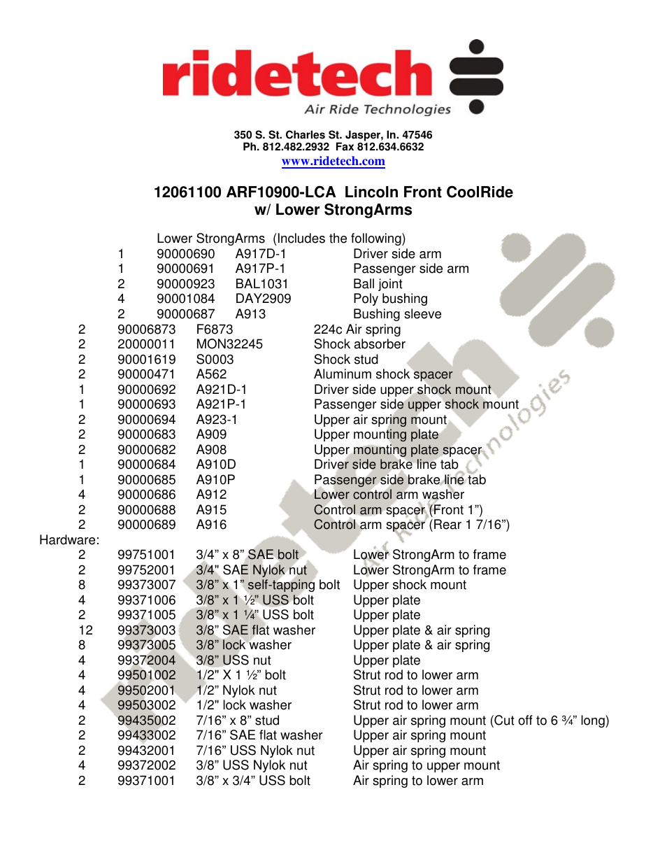 Ridetech 12061100 User Manual | 4 pages