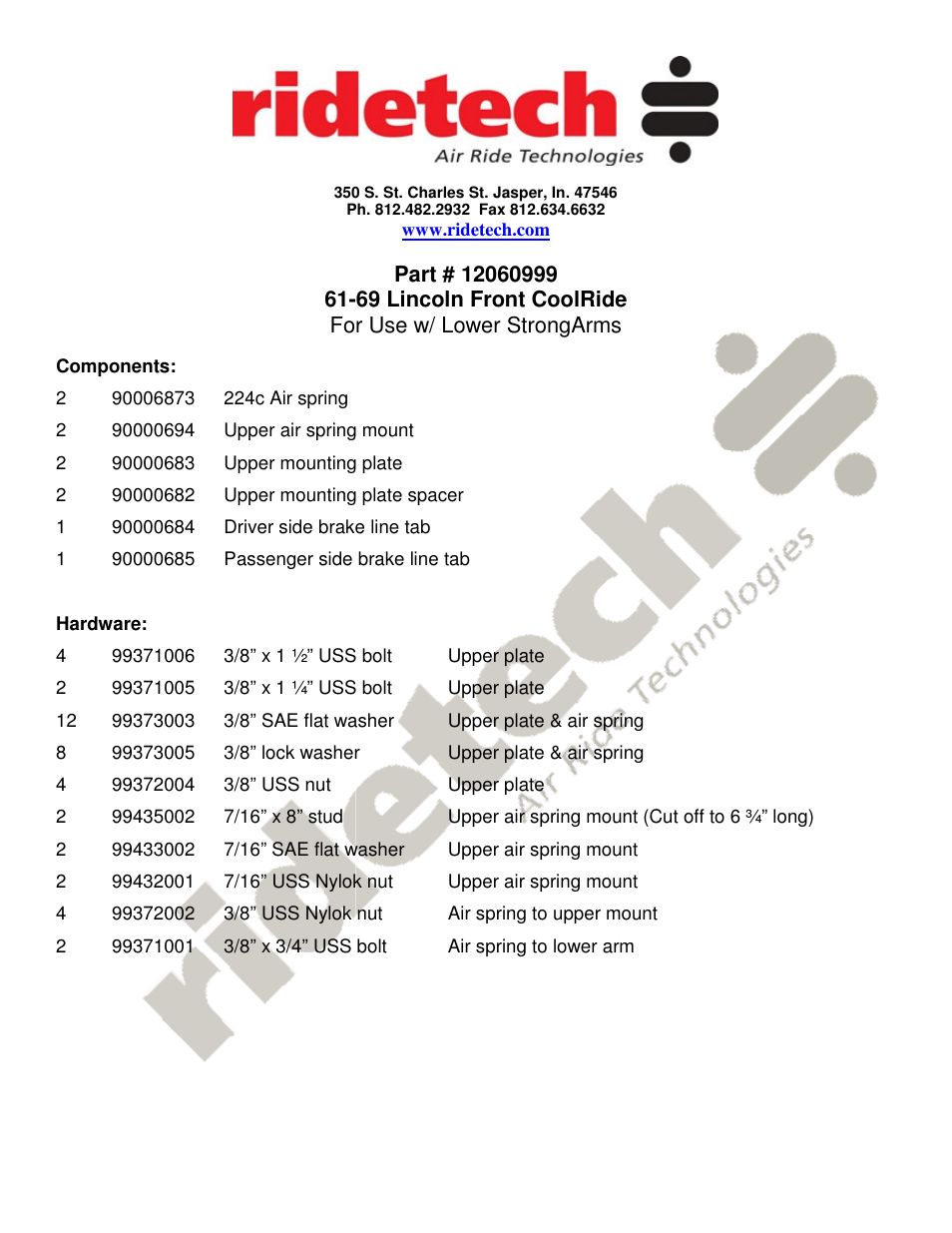 Ridetech 12060999 User Manual | 3 pages
