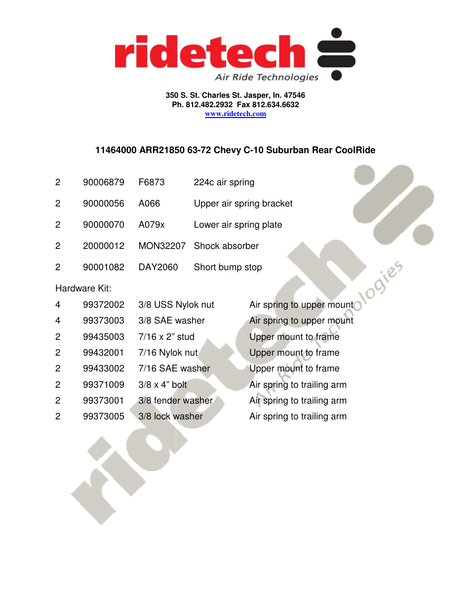 Ridetech 11464000 User Manual | 3 pages