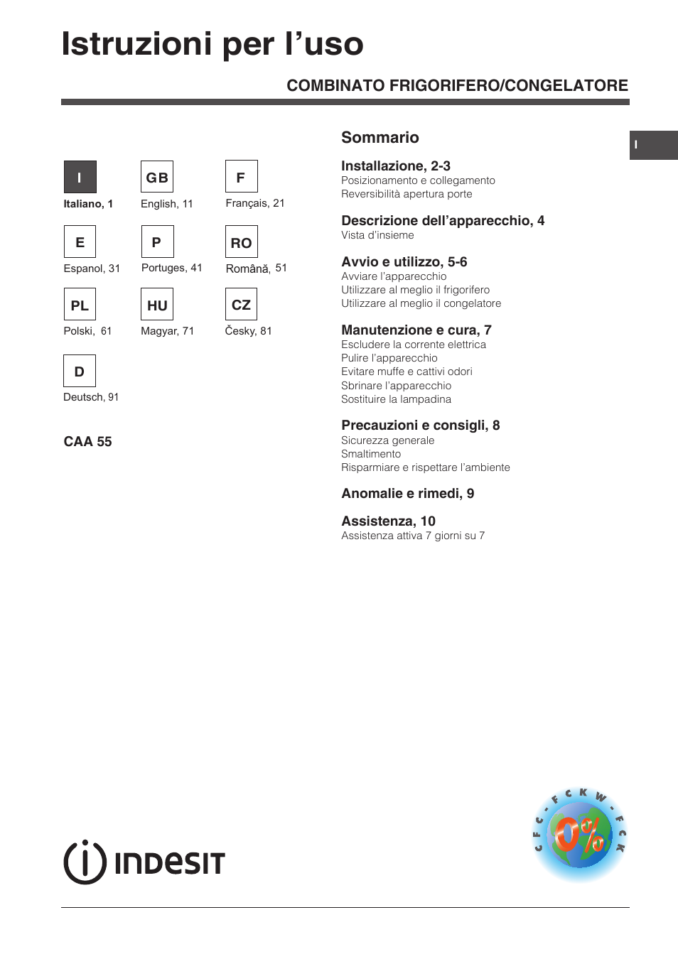Indesit CAA 55 User Manual | 100 pages