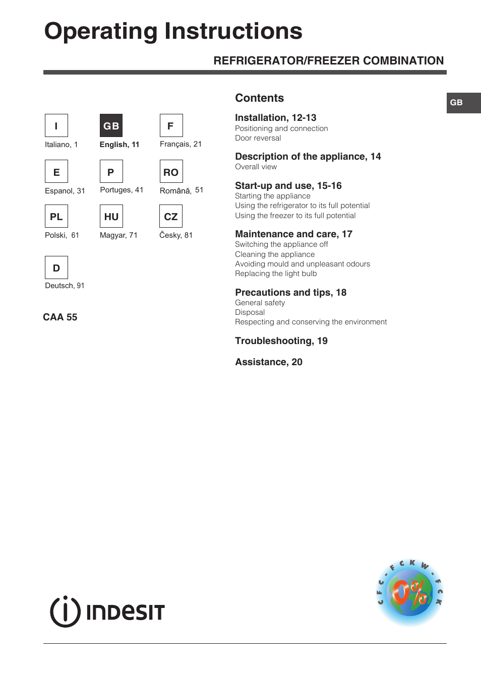 Indesit CAA 55 User Manual | Page 11 / 100