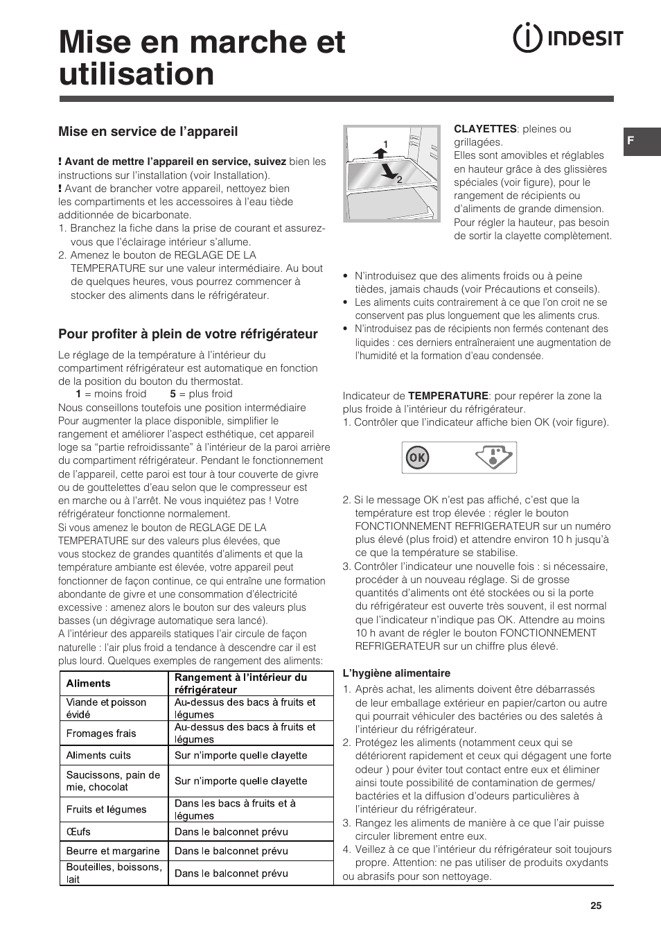 Mise en marche et utilisation | Indesit CAA 55 User Manual | Page 25 / 100