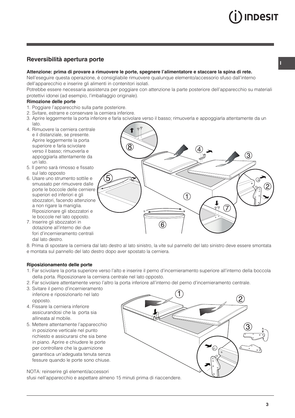 Reversibilità apertura porte | Indesit CAA 55 User Manual | Page 3 / 100