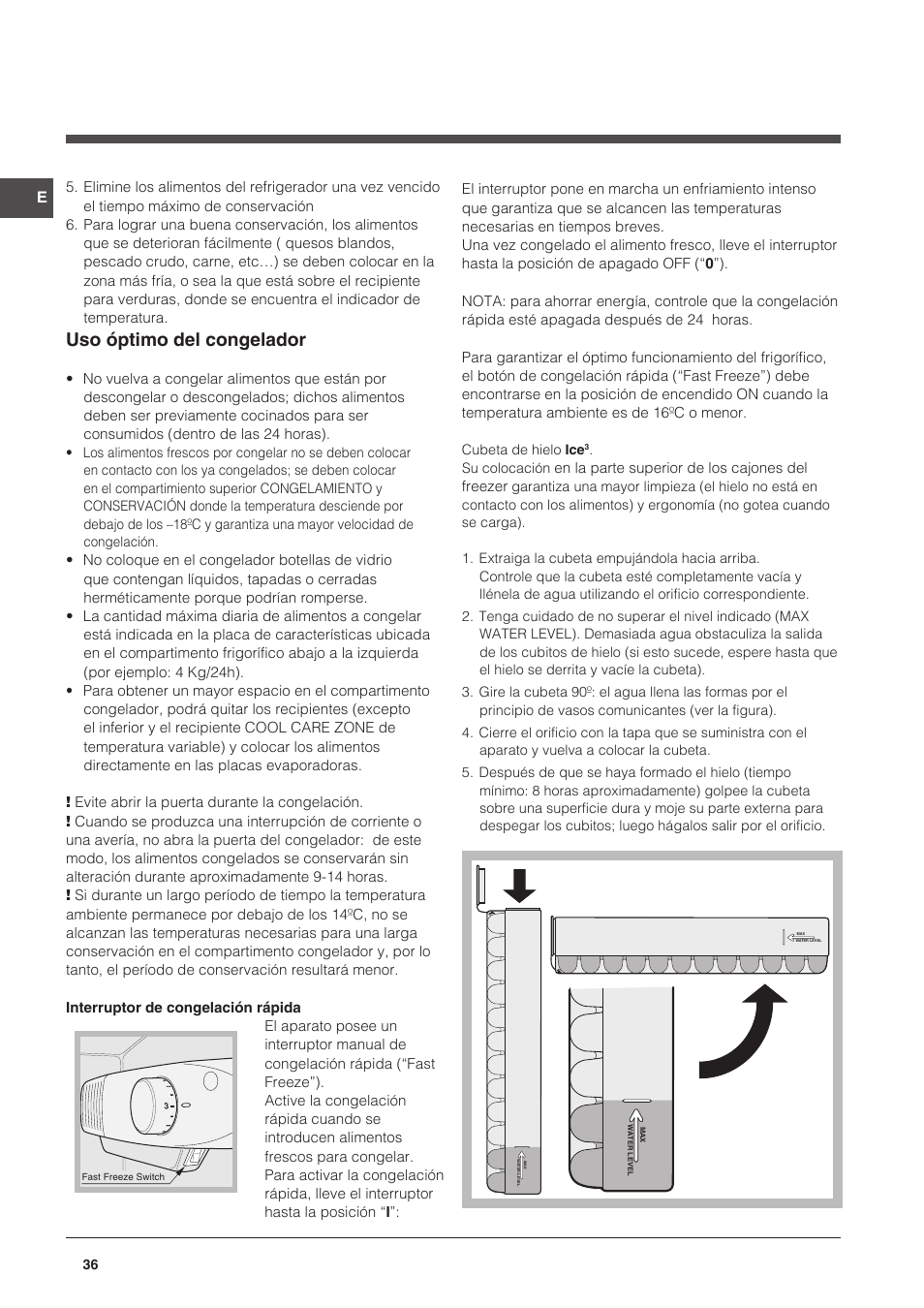 Uso óptimo del congelador | Indesit CAA 55 User Manual | Page 36 / 100
