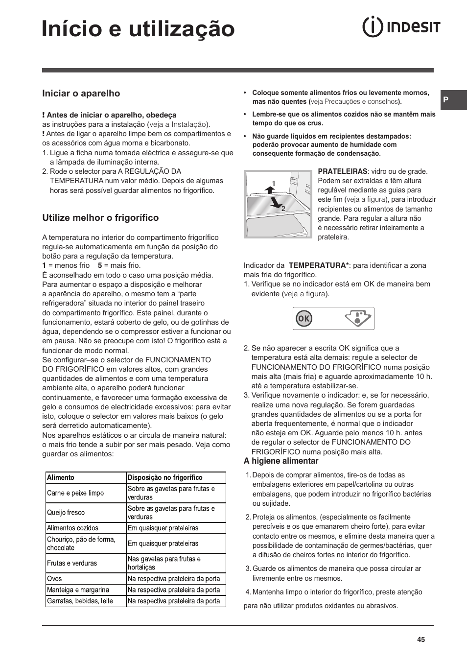 Início e utilização, Iniciar o aparelho, Utilize melhor o frigorífico | Indesit CAA 55 User Manual | Page 45 / 100