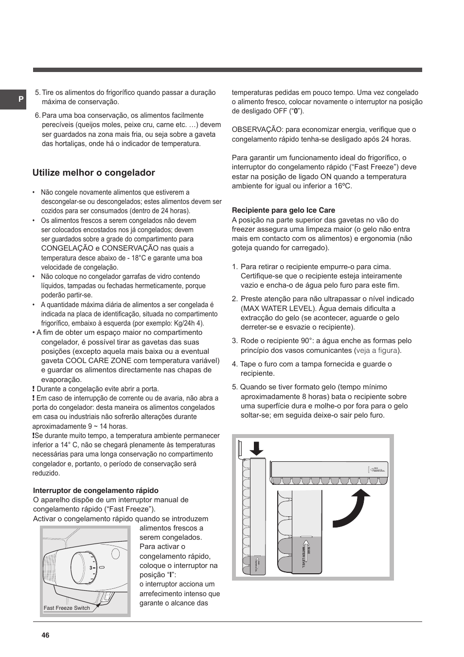 Utilize melhor o congelador | Indesit CAA 55 User Manual | Page 46 / 100