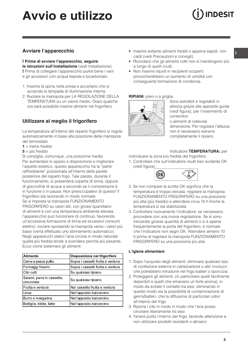 Avvio e utilizzo | Indesit CAA 55 User Manual | Page 5 / 100