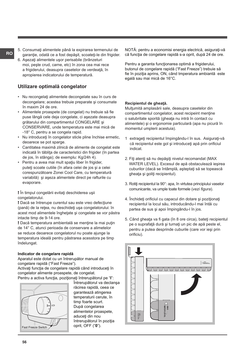 Utilizare optimală congelator | Indesit CAA 55 User Manual | Page 56 / 100